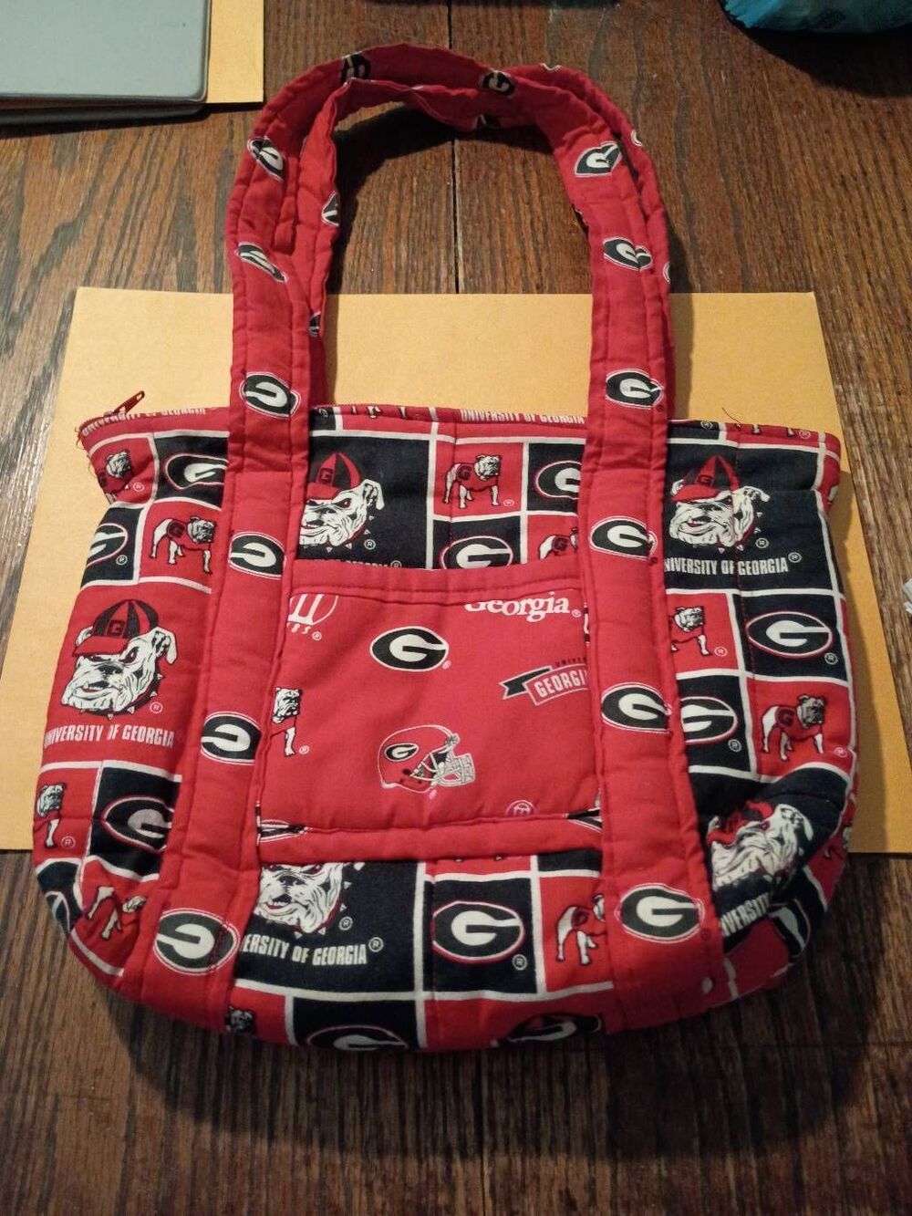 UGA Georgia Bulldogs Quilted Tote Bag Red Black Purse Handbag